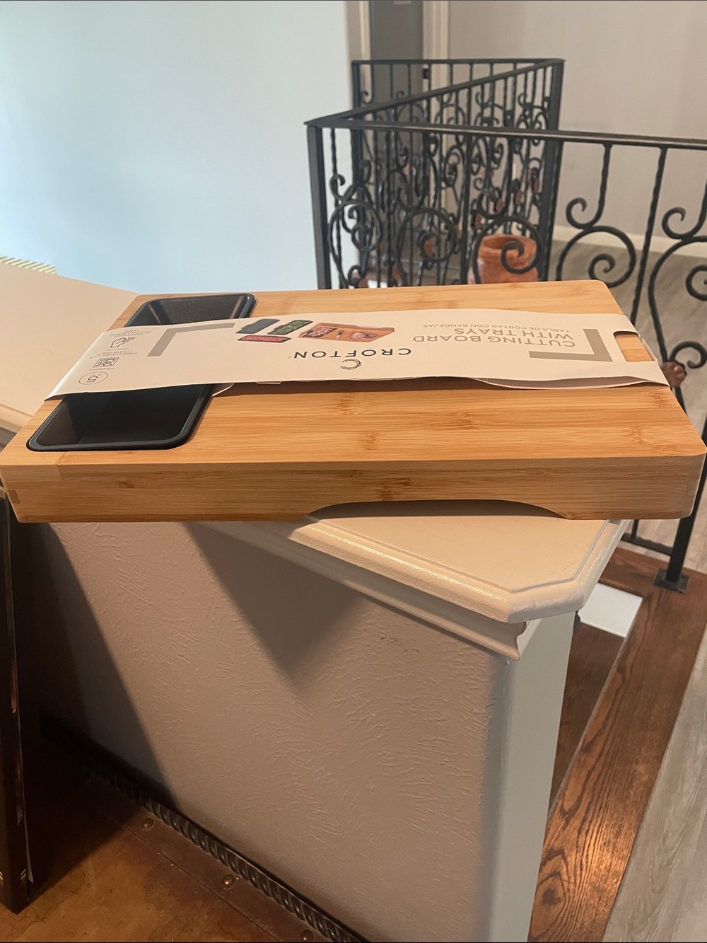 Crofton Bamboo Cutting Board with 4 Black Trays - Natural Bamboo - Picture 6 of 11